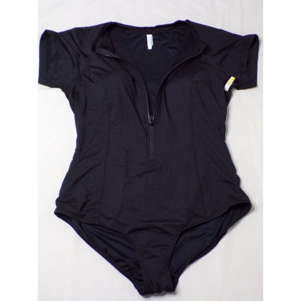 SEA LEVEL Short Sleeve Multifit Zip Front Swimsuit Black 12 NEW - Picture 5 of 8